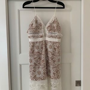 Self-Portrait White and Brown Lace Midi Dress
